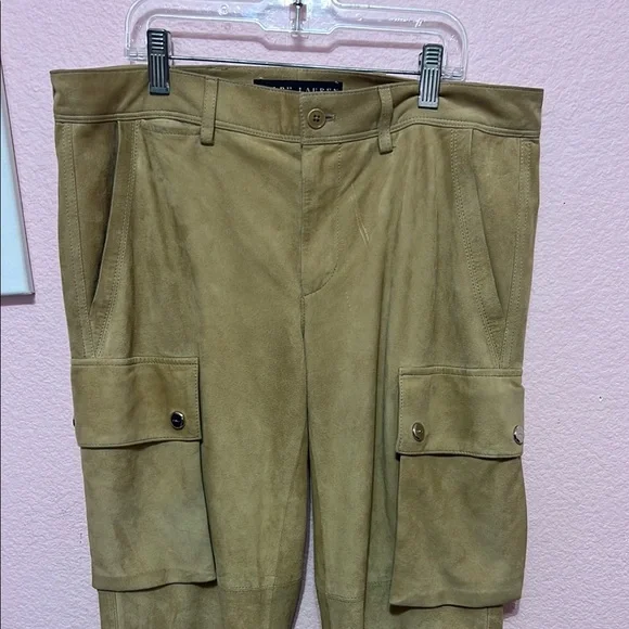 RARE Ralph Lauren Black Label Goat Suede Tan Cargo Pants. Size 8